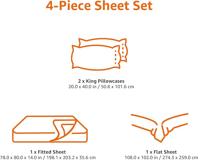 Amazon Basics Lightweight Super Soft, Wrinkle-Free, Breathable Microfiber 4 Piece Bed Sheet Set with 14-Inch Deep Pockets, King, Cream, Solid