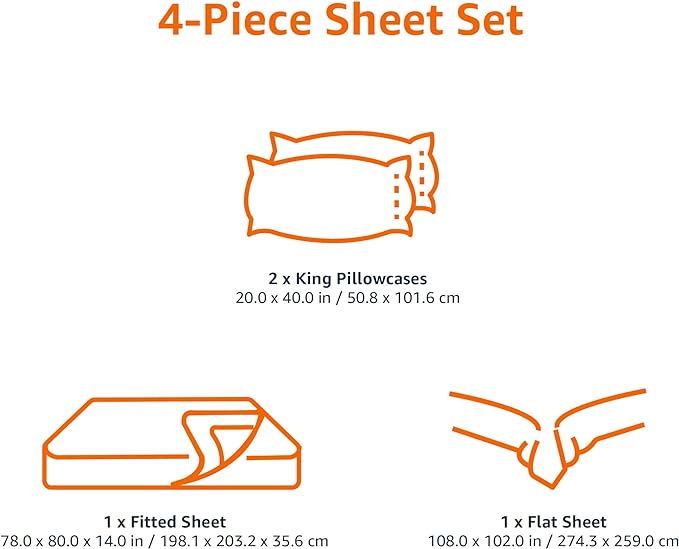 Amazon Basics Lightweight Super Soft, Breathable Easy Care Microfiber 4 Piece Bed Sheet Set with 14-Inch Deep Pockets - King, Blue Floral