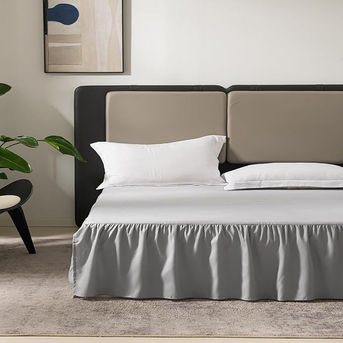 Light Grey Bed Skirt King Size Ruffled Bed Skirt with Split Corners, King Bed Skirt 14 Inch Drop, King Size Bed Skirt Grey for Ruffled Bed Skirt with Split Corners, Bed Skirt King Size