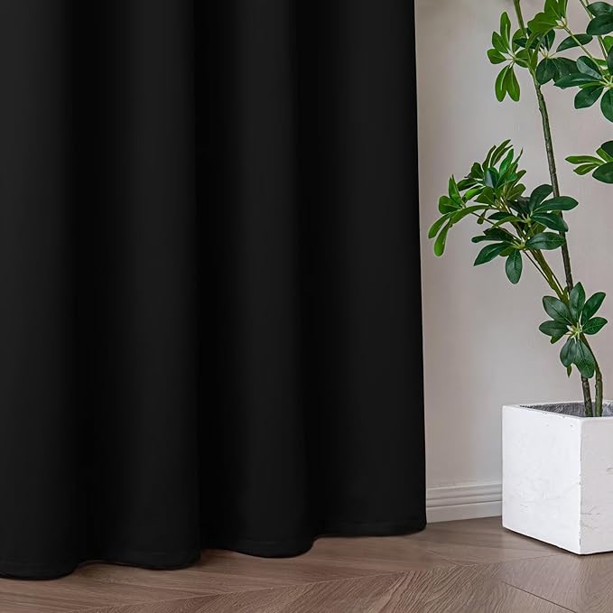 Curtains 108 Inches Long 2 Panels Set, Blackout Curtains for Bedroom Living Room, Thermal Insulated Grommet Room Darkening Drapes for Privacy Home Decor Windows(W52 x L108, Black)