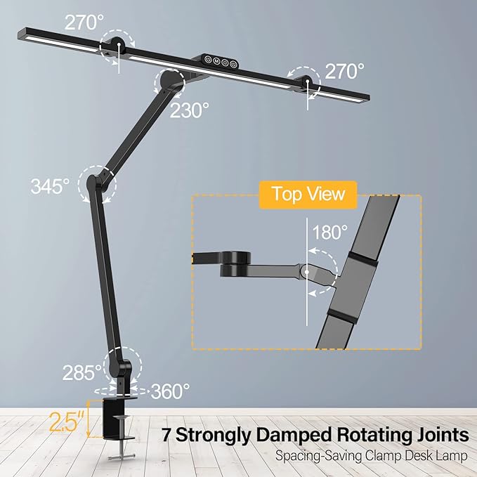 Micomlan Led Desk Lamp with Clamp, Architect Desk Lamp for Home Office with Atmosphere Lighting, 24W Ultra Bright Auto Dimming Computer Light Stepless Dimming and Tempering LED Table Light