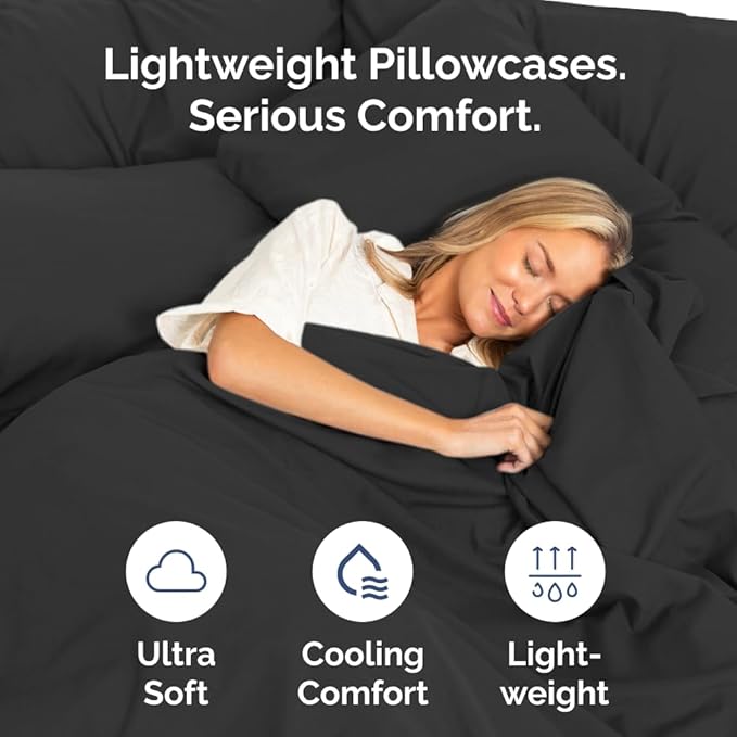Queen Pillow Cases Set of 10 - Ultra Soft Hotel Quality Pillowcase Covers - Comfy & Wrinkle Free - Shrink, Stain and Fade Resistant - Easy-Care, Machine Washable Pillow Protectors - 10 Pcs Set - Black