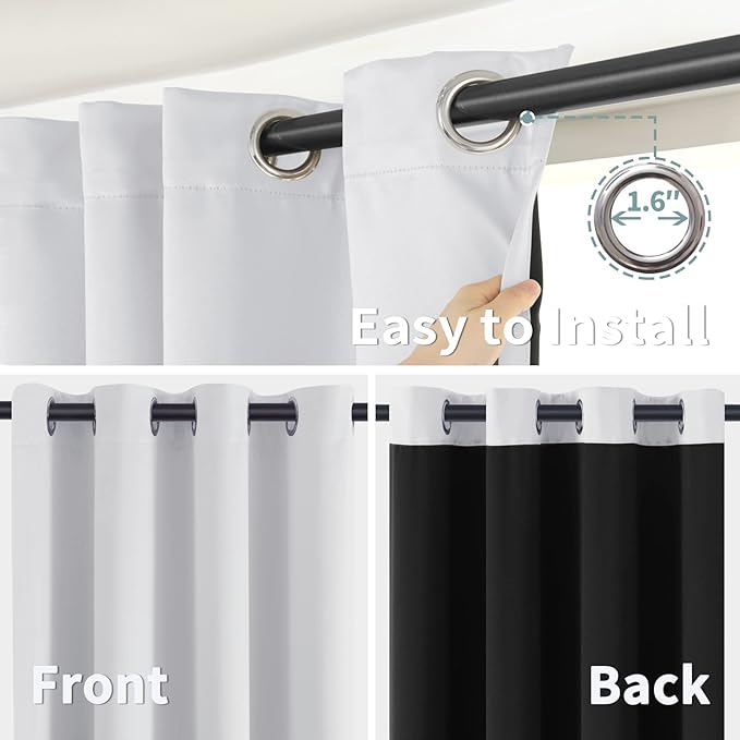 BGment Thermal Insulated 100% Blackout Curtains for Bedroom with Black Liner, Double Layer Full Room Darkening Noise Reducing Grommet Curtain (42 x 84 Inch, Greyish White, 2 Panels)