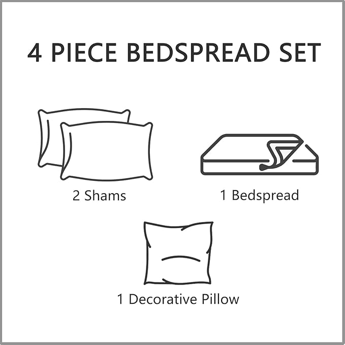 CHIXIN Bedspread Coverlet Quilt Set Full Size - Lightweight Bedding Cover - Ultrasonic Quilting - 5 Piece Reversible Bedspread - Elegant Damask Paisley Pattern (Full, Dark Grey)