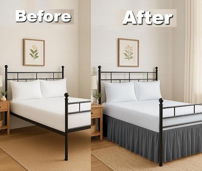 Ruffled Bed Skirt Split Corners with Platform, Tailored Fit Hotel Quality Wrinkle Free Ultra-Soft Microfiber Dust Ruffle, Upto 14 Inch Drop, Twin XL, Dark Grey