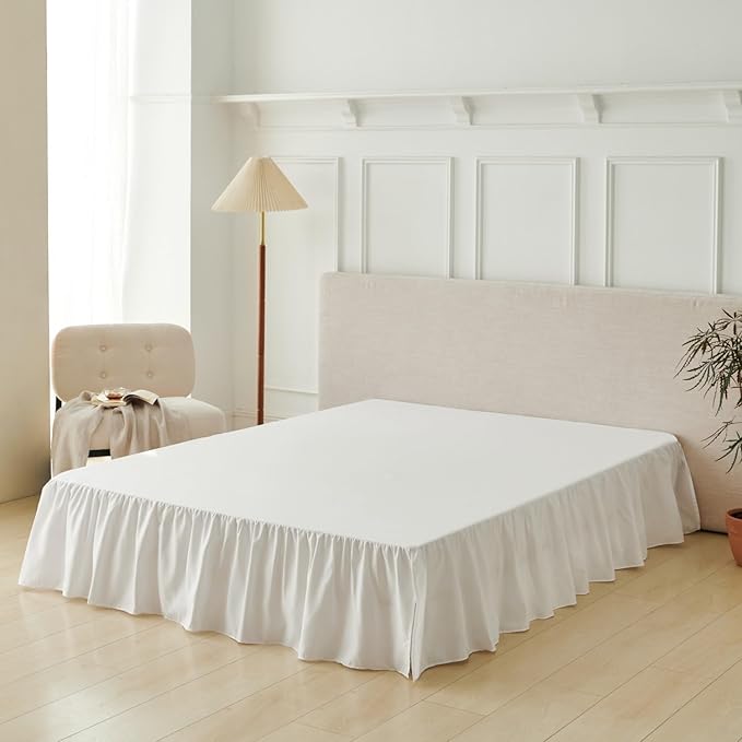 Bed Skirt Twin Size Ruffled Bed Skirt with Split Corners, Bed Skirts 18 Inch Drop, Bed Skirting with Platform, White, 18'' Twin