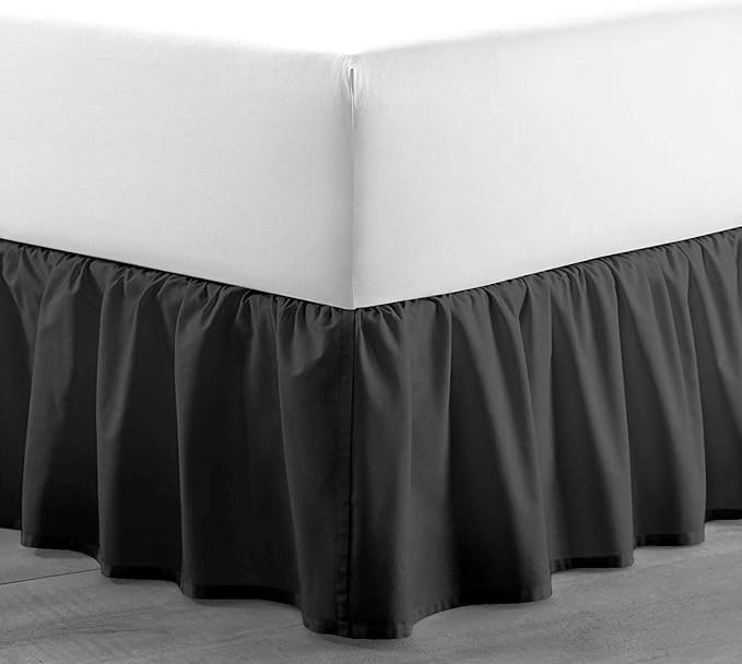 Dark Grey Solid Ruffled Bed Skirt King-28 Inch Drop Split Corner, Microfiber Bedskirt with Platform Three Sided Coverage