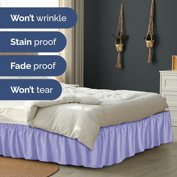 Wrap Around Dust Ruffle Bed Skirt - Lavender - for Full Size Beds with 18 Inch Drop - Easy Fit Elastic Strap - Adjustable Pleated Bedskirt w/Brushed Fabric Wrinkle Free - for Women, Men, Kids & Teens