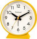 4.5" Battery Operated Antique Retro Analog Alarm Clock, Small Silent Bedside Desk Clock,Lighted on Demand, Battery Operated, Snooze, for Living Room, Bedroom, Bedside, Desk(Yellow)