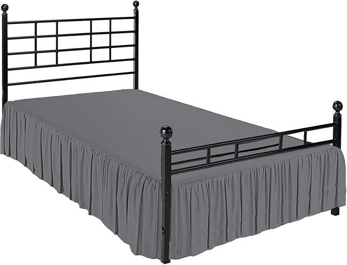 Ruffled Bed Skirt with Split Corners, Dark Grey, Queen 18 Inch Drop Bedskirt, Hotel Quality Brushed Microfiber Wrinkle Free Dust Ruffle Bed Skirt Queen Size
