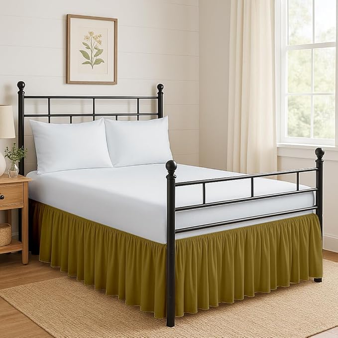 Ruffled Bed Skirt Split Corners with Platform, Tailored Fit Hotel Quality Wrinkle Free Ultra-Soft Microfiber Dust Ruffle, Upto 21 Inch Drop, Full XL, Taupe