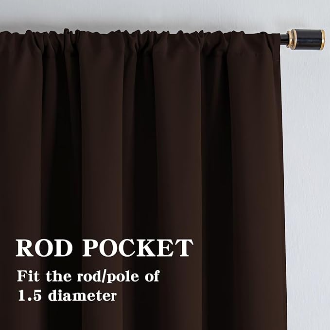Blackout Curtains 90 Inch Length 2 Panels Set, Black Out Curtains for Bedroom 90 Inch Long, Rod Pocket Energy Saving Room Darkening Drapes for Living Room Window Chocolate(W52 x L90)