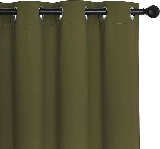 NICETOWN Olive Green Blackout Curtains for Bedroom/Living Room 132 Inch Length - Thermal Insulated Room Darkening Grommet Top Window Curtains (100 by 132 - Inch, 1 Panel)
