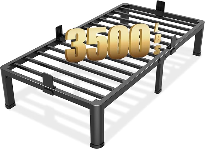 FUIOBYVV 12 Inch Twin XL Bed Frame with Round Corner Edge Legs 3500 lbs Metal Heavy Duty Steel Slats Support No Box Spring Needed Platform Noise Free Easy Assembly