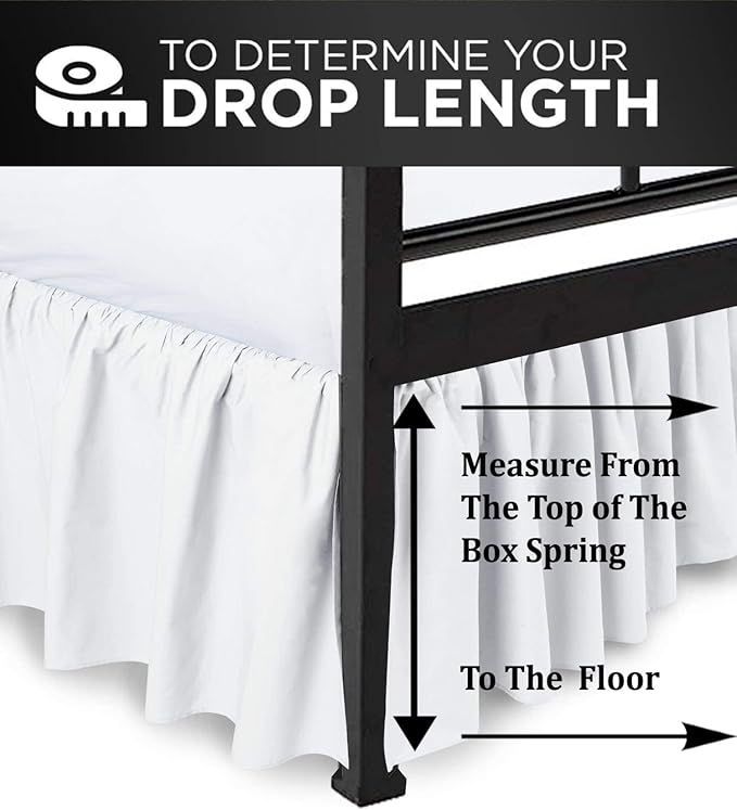 Ruffled Bed Skirt with Split Corners, White, Queen 14 Inch Drop Bedskirt, Hotel Quality Brushed Microfiber Wrinkle Free Dust Ruffle Bed Skirt Queen Size