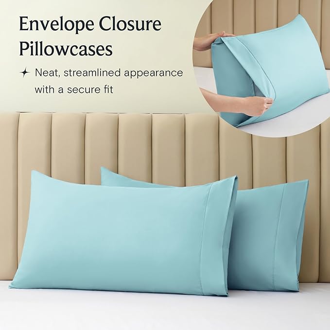 LuxClub 3 PC Twin Sheet Set, Deep Pockets Wrinkle Free Cooling Bed Sheets Hotel Bedding for Women, Men, Kids & Teens, Includes 1 Fitted Sheet, 1 Flat Sheet and 1 Pillowcase-Silky Soft Aqua