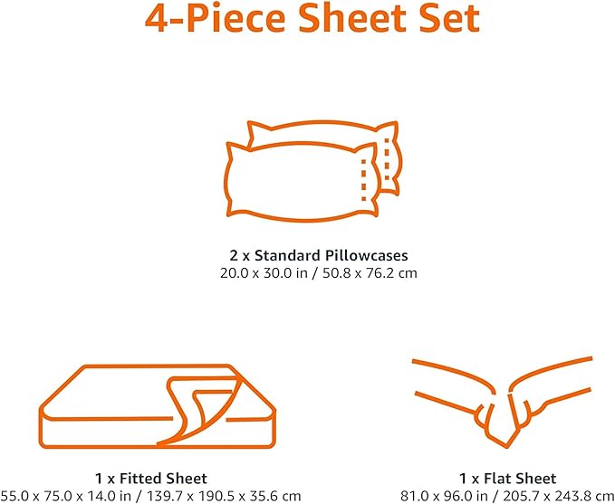 Amazon Basics Lightweight Super Soft, Wrinkle-Free Luxury Microfiber 4 Piece Bed Sheet Set with 14-Inch Deep Pockets, Full, Light Gray, Solid