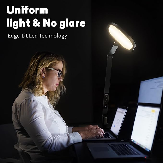 LED Desk Lamp for Home Office, Eye-Caring Modern Desk Light, 3 Color Temperature 10 Brightness Computer Light, Dimmable Desk Light with Memory & Timer Func, Metal Swing Arm Table Lamp