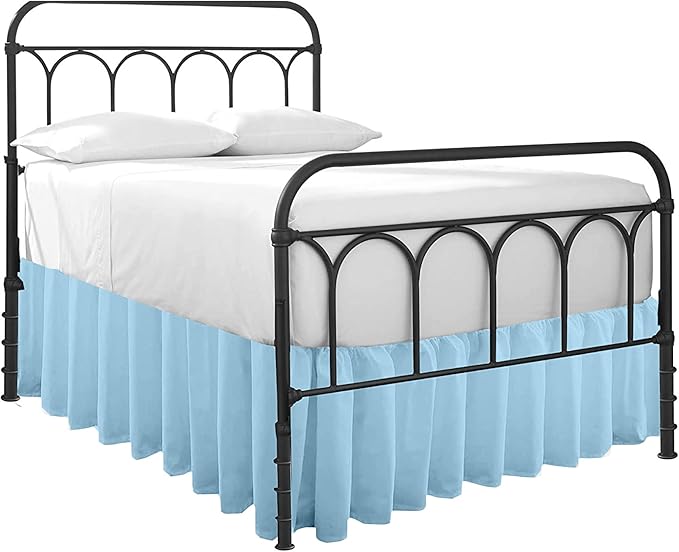 Cottingon Ruffled Bed Skirt with Split Corners-Dust Ruffle - 22" Drop 100% Microfiber Soft,Sheen & Luxurious Look - Bed Skirts (Light Blue -Full)