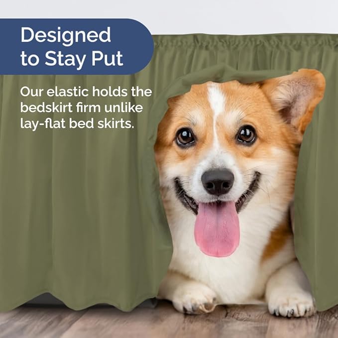 Wrap Around Dust Ruffle Bed Skirt - Sage Green - for Full Size Beds with 21 Inch Drop - Elastic Strap - Adjustable Pleated Bedskirt with Brushed Fabric and Wrinkle Free - for Women, Men, Kids & Teens
