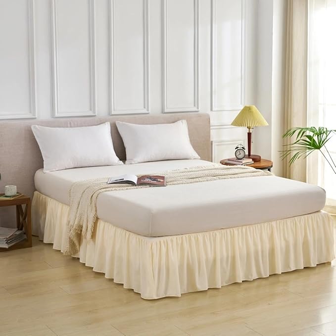 Bed Skirt Full Size Ruffled Bed Skirt with Split Corners, Full Bed Skirts 14 Inch Drop with Platform, 14'' Full, Beige