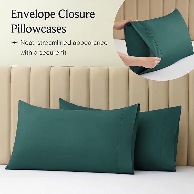 LuxClub 3 PC Twin XL Sheet Set, Deep Pockets Wrinkle Free Cooling Bed Sheets Hotel Bedding for Women, Men, Kids & Teens, Includes 1 Fitted Sheet, 1 Flat Sheet and 1 Pillowcase-Silky Soft Emerald