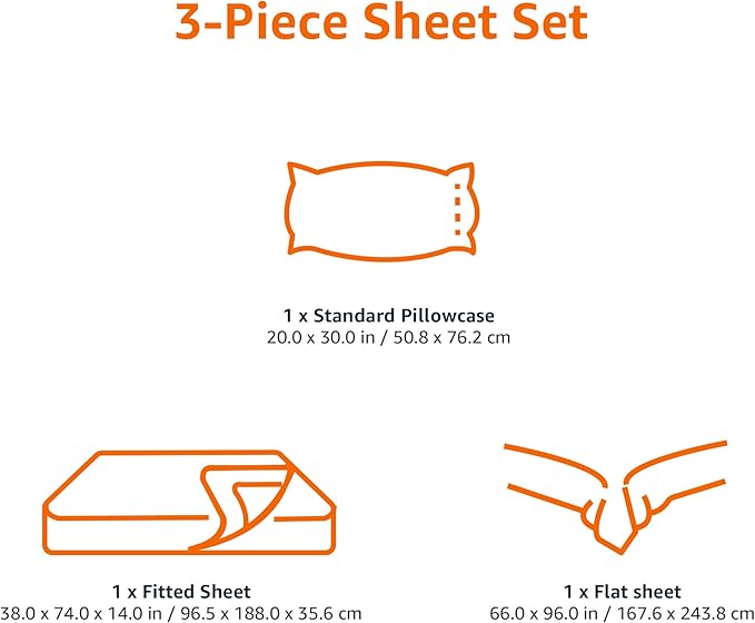 Amazon Basics Lightweight Super Soft Easy Care Wrinkle Free Microfiber 3 Piece Bed Sheet Set with 14-Inch Deep Pockets, Twin, Lavender Paisley, Floral, Kids, Men & Women Bedding