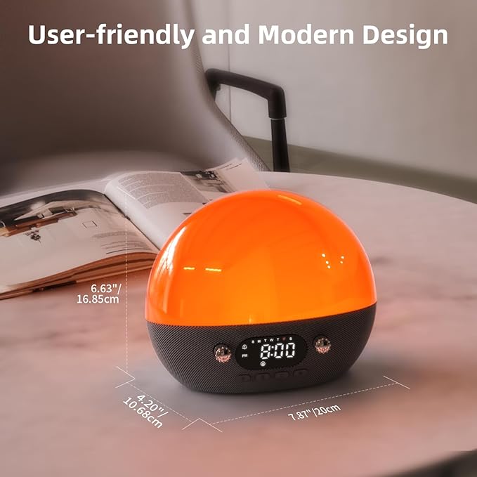 MOMILLA Sunrise Alarm Clock- Bluetooth Speaker with Smart Alarm Clocks for Bedrooms, Alexa & APP Control, 11 White Noise Sound Machine, Sunset Night Light Wake up Light for Kids& Heavy Sleepers