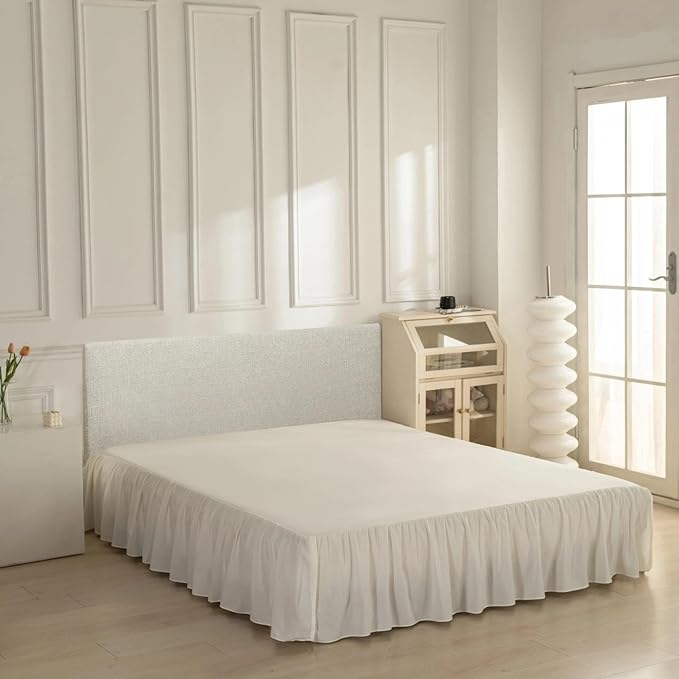 Bed Skirt King Size, Ruffled Bed Skirt with Split Corners, Bed Skirts 14 Inch Drop, Bed Skirting with Platform, 14'' King - Ivory