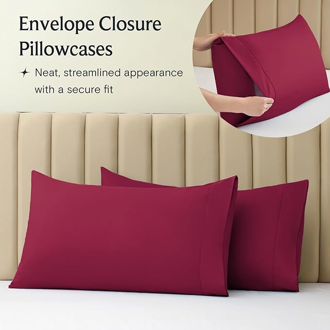 LuxClub 3 PC Twin Sheet Set, Deep Pockets Wrinkle Free Cooling Bed Sheets Hotel Bedding for Women, Men, Kids & Teens, Includes 1 Fitted Sheet, 1 Flat Sheet and 1 Pillowcase-Silky Soft Burgundy