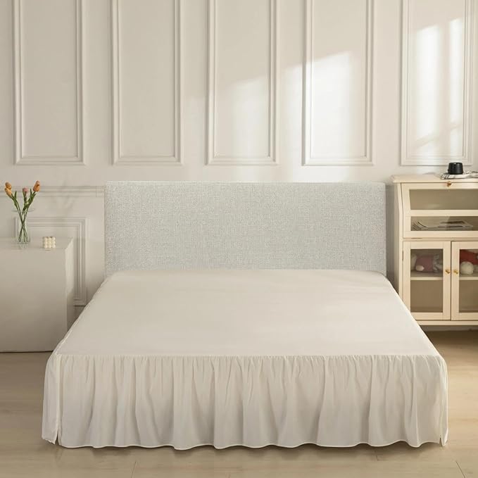 Bed Skirt Twin Size Ruffled Bed Skirt with Split Corners, Ivory Bed Skirts 14 Inch Drop, Bed Skirting with Platform, 14'' Twin