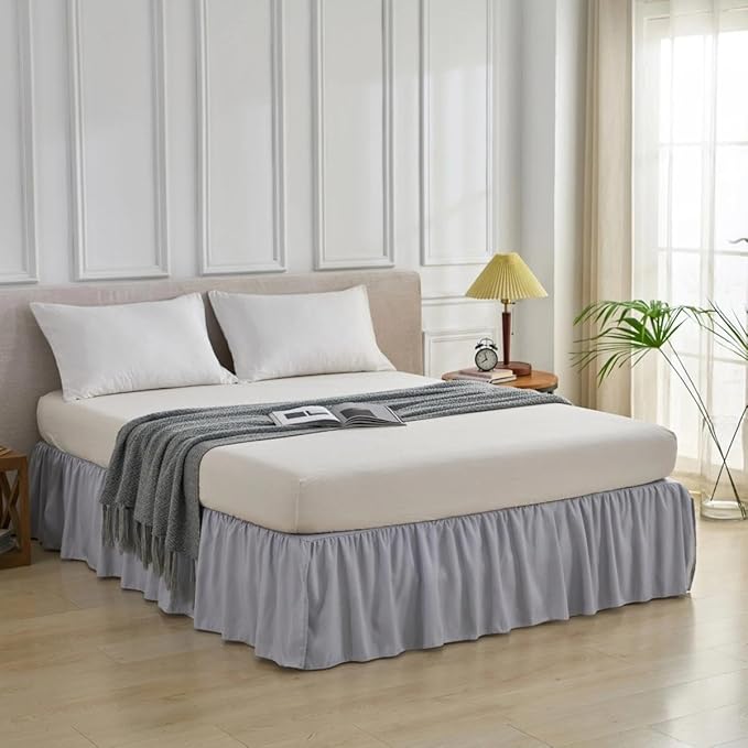 Bed Skirt Full Size Ruffled Bed Skirt with Split Corners, Full Bed Skirts 18 Inch Drop with Platform, 18'' Full, Silver Gray