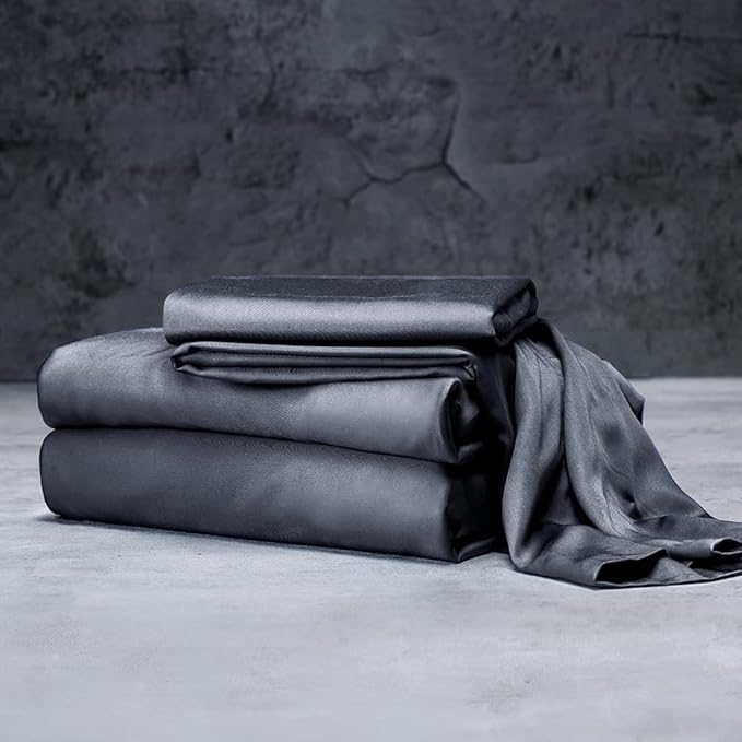 LUXOME Luxury Sheet Set | 100% Rayon (Viscose) from Bamboo | Split King - Charcoal | Deep Pockets | 5-Piece Set (2 Fitted, Flat, 2 Pillowcases)