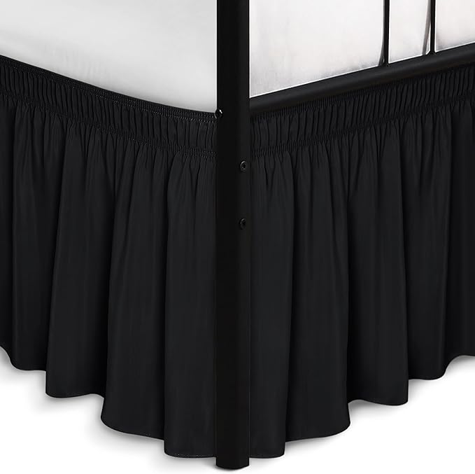 Biscaynebay Wrap Around Bed Skirts with Split Corners for Twin/Twin XL Beds 18" Drop, Black Adjustable Elastic Dust Ruffles Easy Fit Wrinkle Resistant Silky Luxurious Fabric Machine Washable