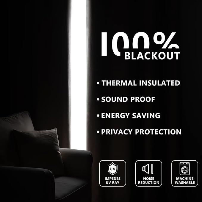 100% Blackout Curtains 96 Inches Long 2 Panels Set, Black Out Curtains for Living Room, Light Grey Thermal Insulated Grommet Drapes Bedroom Luxury Decor Privacy(52W × 96L inch, Light Grey)