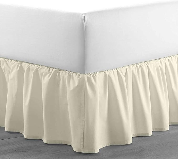 Sleepwell Ruffled Bed Skirt With Split Corners - 16 Inch Drop Poly Cotton/Microfiber Bedskirt With Platform Three Sided Coverage - Queen, Ivory