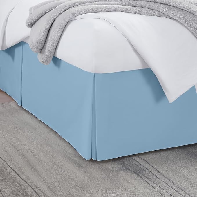 Queen Bed Skirt, Luxury 21 Inch Drop Light Blue Pleated Bed Skirt, Double Brushed Microfiber, Box Pleat Design, Wrinkle & Fade Resistant, Easy Fit Tailored Bedskirt for Queen Size Beds