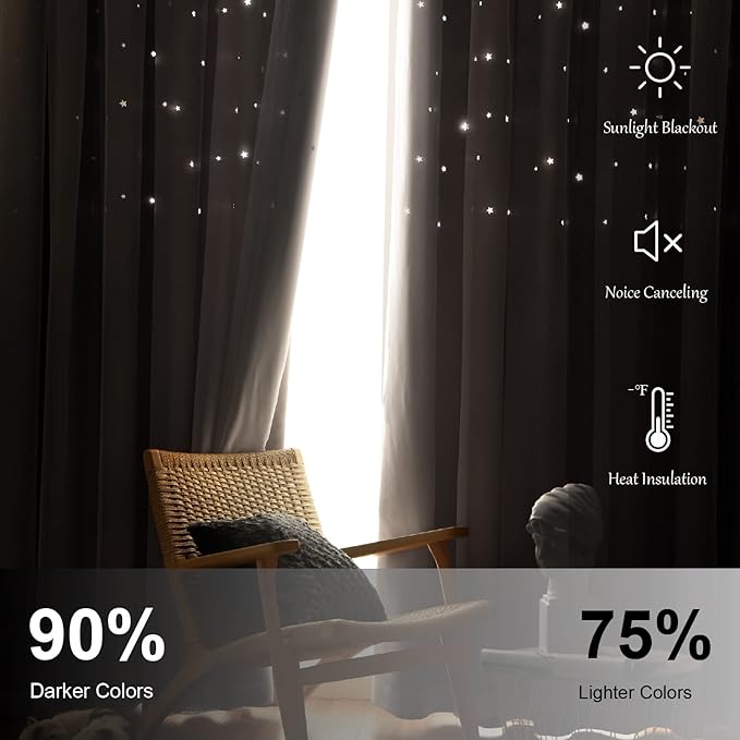 Star Blackout Curtains for Bedroom - Cream & Ivory, Beige - 84 Inch Long 2 Panel Set, 52 x 84 Inch