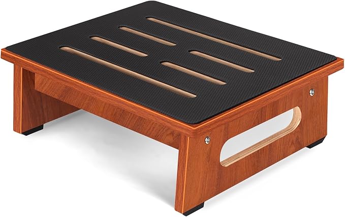 One Step Stool for Adults Seniors with Non-Slip Rubber Stepping Surface, Heavy Duty Wooden Step Stool with 450 LBS Capacity Bed Steps for High Beds, Bathroom, Bedroom, Kitchen & Kids Bedside Support