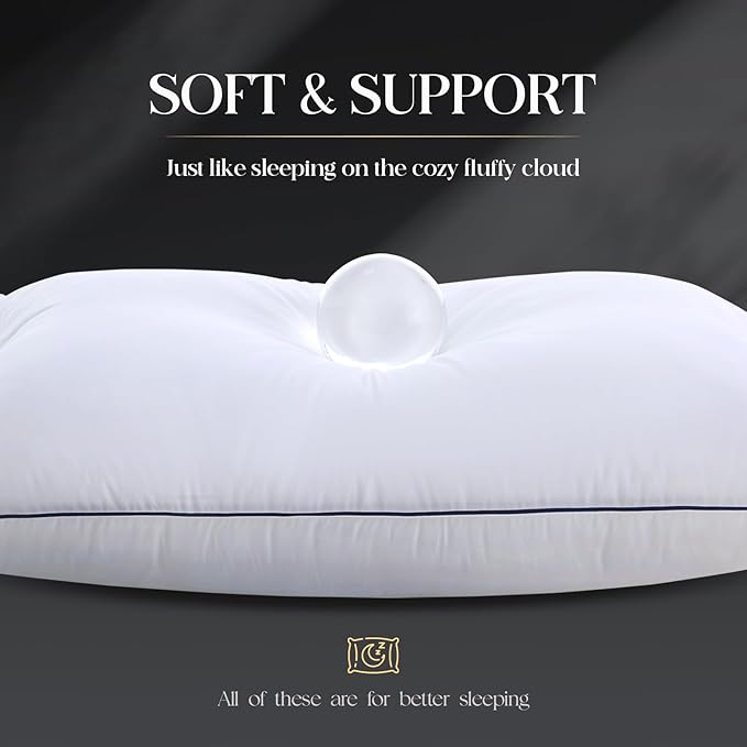 Luxurious Goose Down Bed Pillows Queen Size Set of 2, Hotel Collection Pillows Designed for Deep Sleep, Soft and Supportive Filling for Side, Back Sleepers 20" x 30"