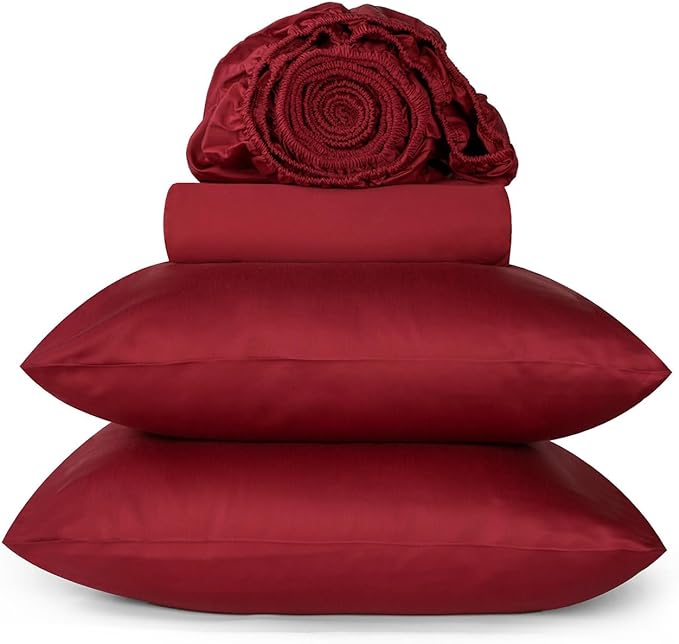 URBANHUT 800 Thread Count 100% Cotton Queen Size Sheets, Luxury 4 Piece Queen Bedsheets, Hotel Sheets Sateen Finish - Better Than Egyptian, 16" Elasticized Deep Pocket - Burgundy