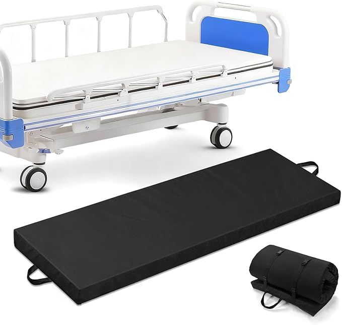 Bedside Fall Mats for Elderly 2.5 Inch Rollable High Density Foam Floor Mats 71.6 * 24 Inch Waterproof Non Slip Protection Mat for Elderly, Handicap, Senior