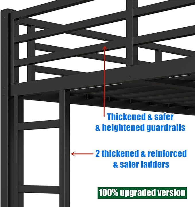 LUXIEE Upgraded & Stronger Heavy Duty Steel Queen Over Queen Bunk Bed Frame, More Stable Safer Thickened Metal Bunkbeds with Twin Size Trundle (Queen Over Queen)