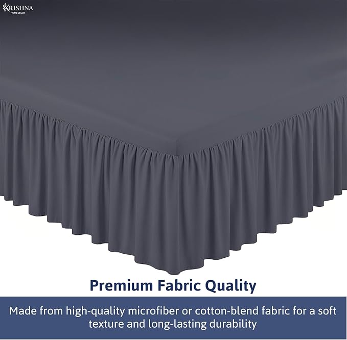 KRISHNA Ruffled Bed Skirt with Split Corners Queen, 100% Microfiber Hotel Quality, 14 Inch Drop Dust Ruffle Gathered Bedskirt with Platform, 60" x 80", Dark Grey