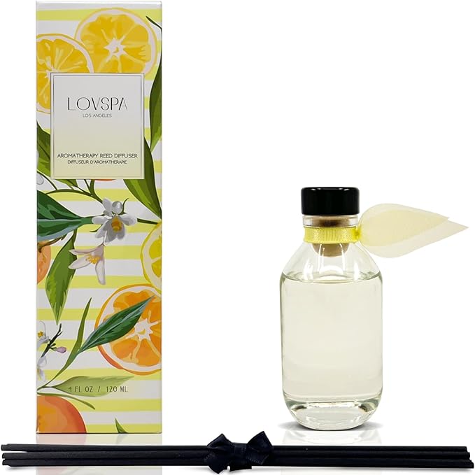 LOVSPA Reed Diffuser Set, Sage & Citrus Scented Oil Diffuser with Sticks, Home Fragrance Accessories for Bathroom Shelf Decor, Aroma Diffusers for Home or Office Desk, USA Made
