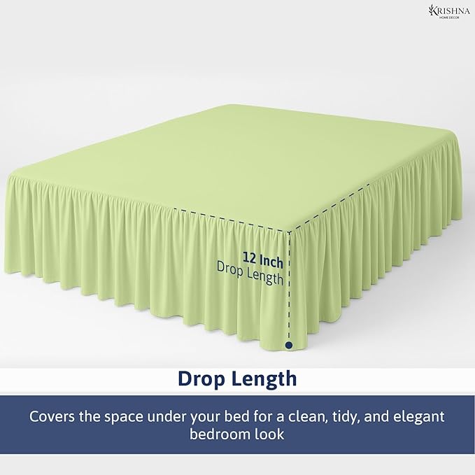 KRISHNA Ruffled Bed Skirt with Split Corners Full, 100% Microfiber Hotel Quality, 12 Inch Drop Dust Ruffle Gathered Bedskirt with Platform, 54" x 75", Sage