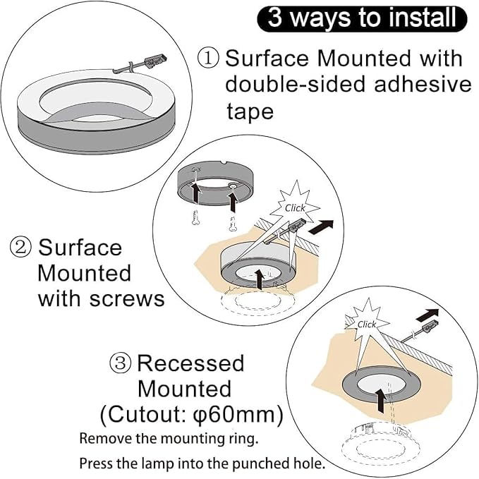 VST Under Cabinet Lighting Plug in with Wired Touch Dimmer Switch,Recessed or Surface Mount Design,Warm White 3000K 12V 2W(20W Total, 10 Pack Black) Puck Lights Fixtures