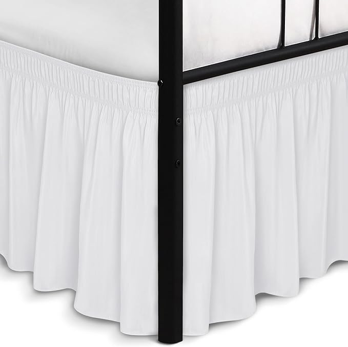 Biscaynebay Wrap Around Bed Skirts with Split Corners for Full Beds 21" Drop, White Adjustable Elastic Dust Ruffles Easy Fit Wrinkle & Fade Resistant Silky Luxurious Fabric Machine Washable