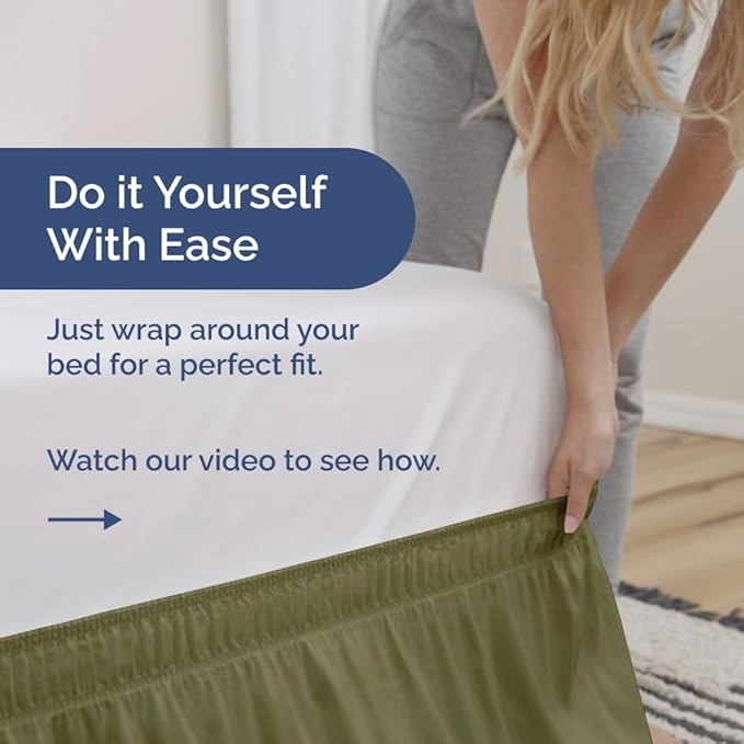 Wrap Around Dust Ruffle Bed Skirt - Sage Green - Twin/Twin XL Size Beds with 21 Inch Drop - Elastic Strap - Adjustable Pleated Bedskirt with Brushed Fabric and Wrinkle Free - Women, Men, Kids & Teens
