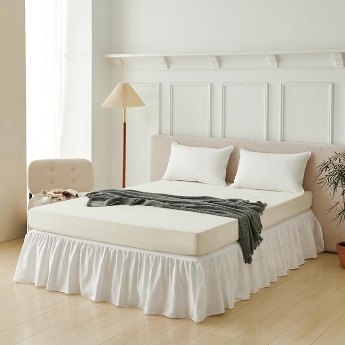 Bed Skirt Twin Size Ruffled Bed Skirt with Split Corners, Bed Skirts 16 Inch Drop, Bed Skirting with Platform, White, 16'' Twin